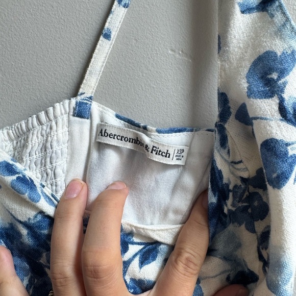 Abercrombie & Fitch Corset Seamed Linen Blend Blue Floral Mini Dress XSP - Picture 3 of 4